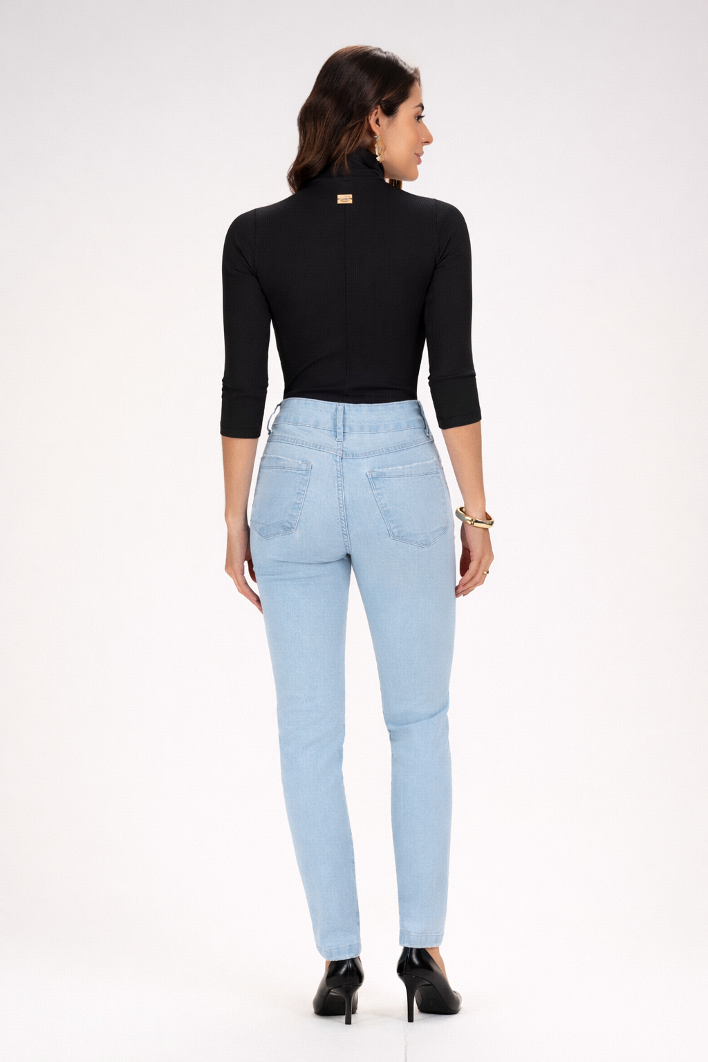 Cropped Frysaide Preto Canelado Gola Média