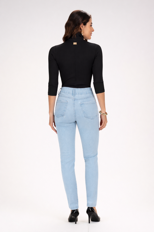 Cropped Frysaide Preto Canelado Gola Média