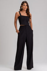 Cropped Frysaide Preto Pregas E Lastex