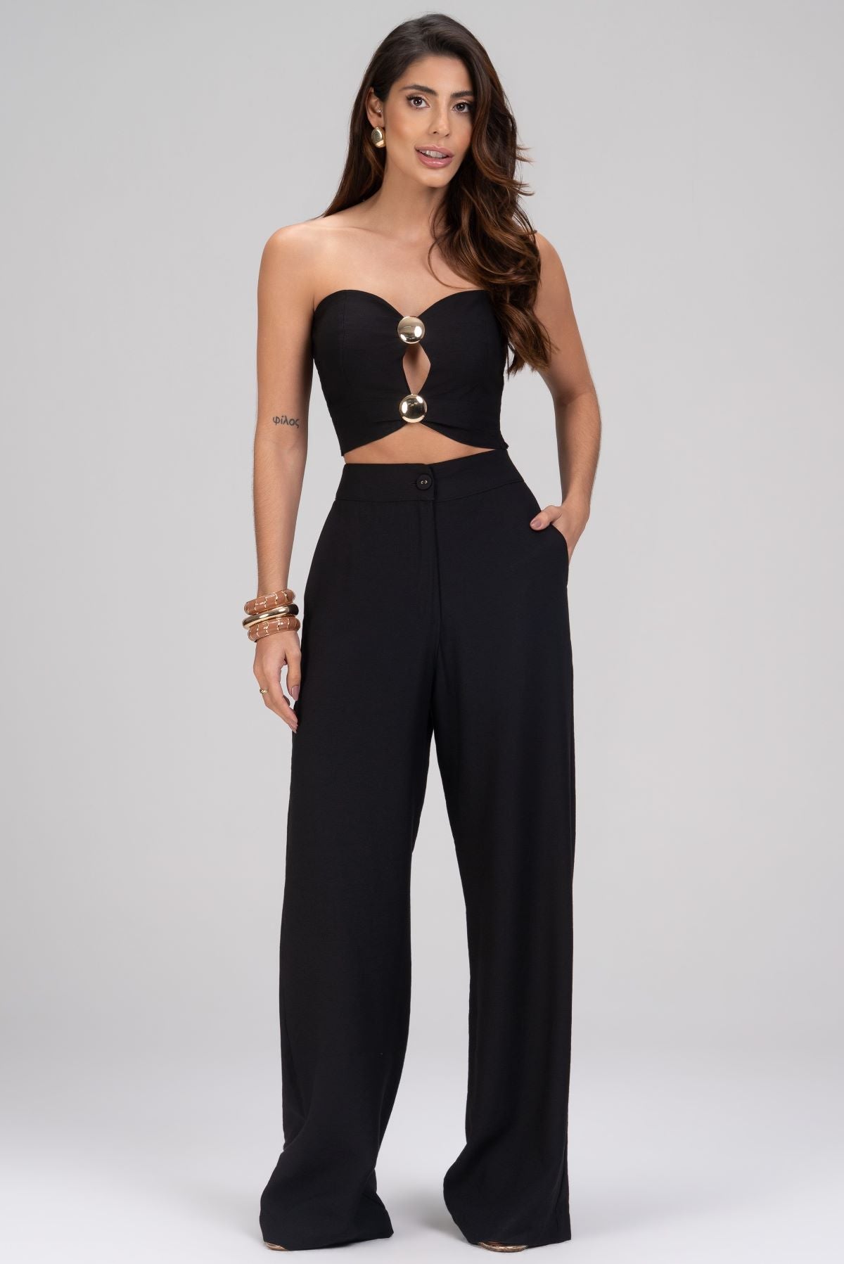 Cropped Frysaide Preto Tomara Que Caia Metal