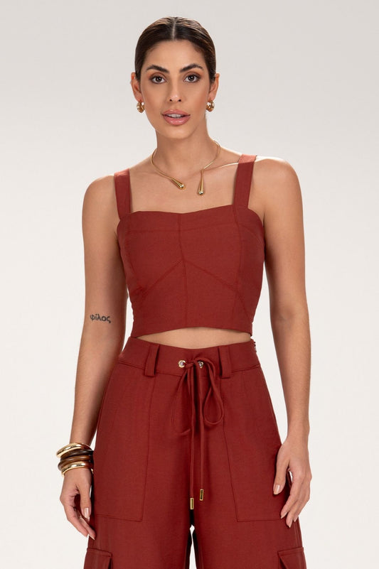 Cropped Frysaide Terracota Alças Largas Lastex