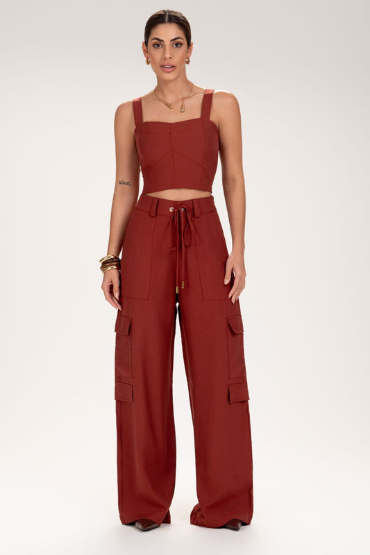 Cropped Frysaide Terracota Alças Largas Lastex