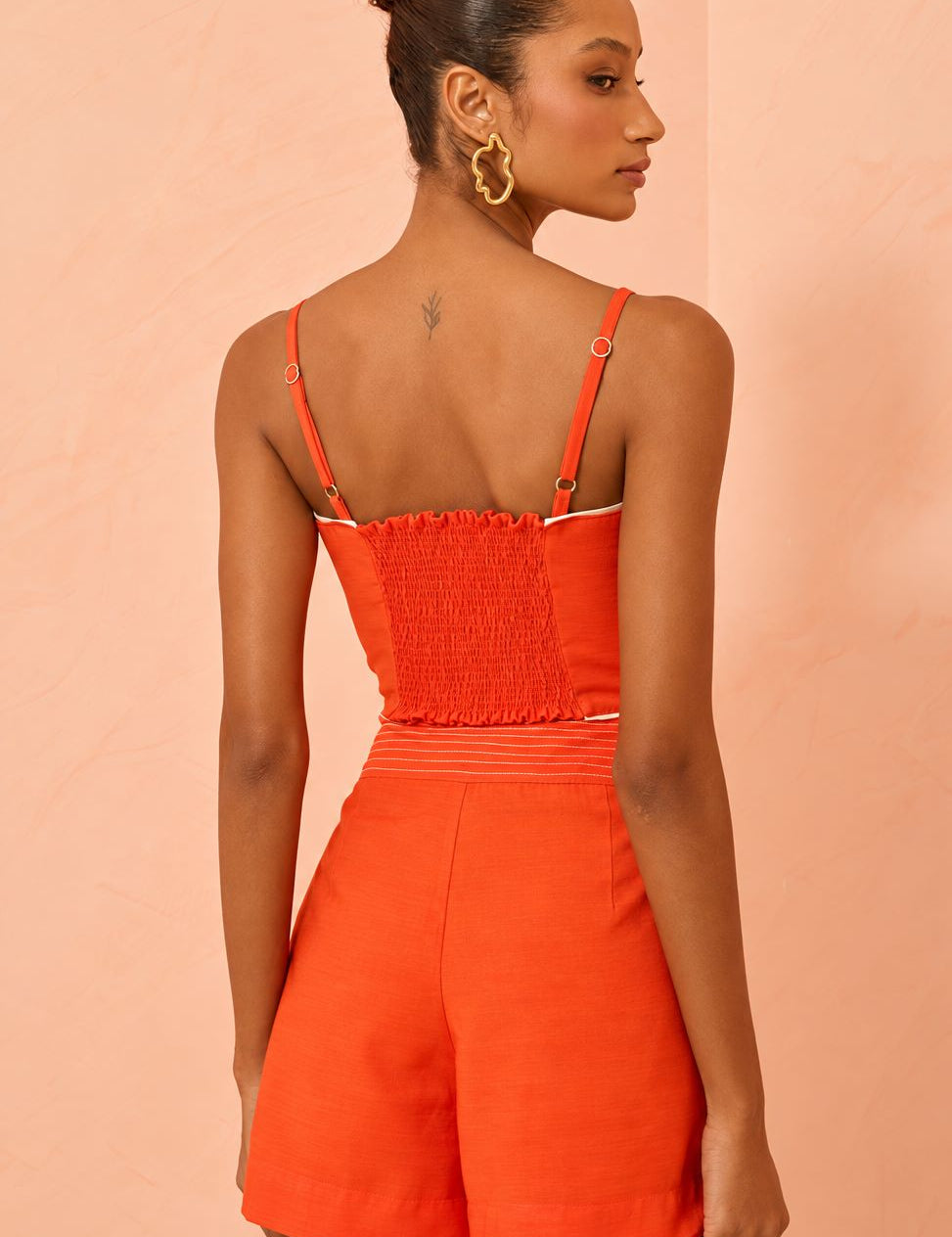 Cropped Linho Flo Maria Laranja Decote Coração