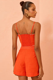 Cropped Linho Flo Maria Laranja Decote Coração