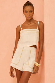 Cropped Linho Flo Maria Off White Alça Regulável