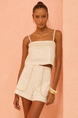 Cropped Linho Flo Maria Off White Alça Regulável
