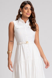 Vestido Frysaide Off White Longo Cinto Flor
