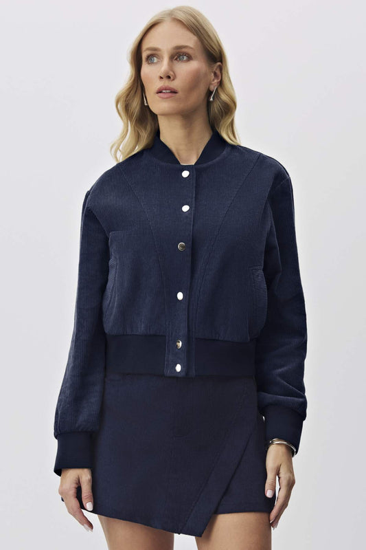 Jaqueta Bomber Meia Loka Azul Botões De Pressão