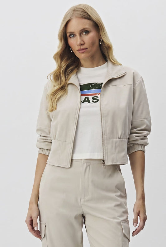 Jaqueta Bomber Meia Loka Bege Gola Alta