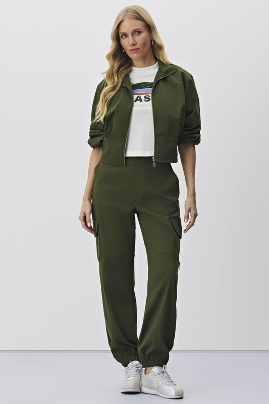 Jaqueta Bomber Meia Loka Verde Gola Alta Zíper