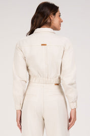 Jaqueta Frysaide Off White Cropped Sarja Com Botões