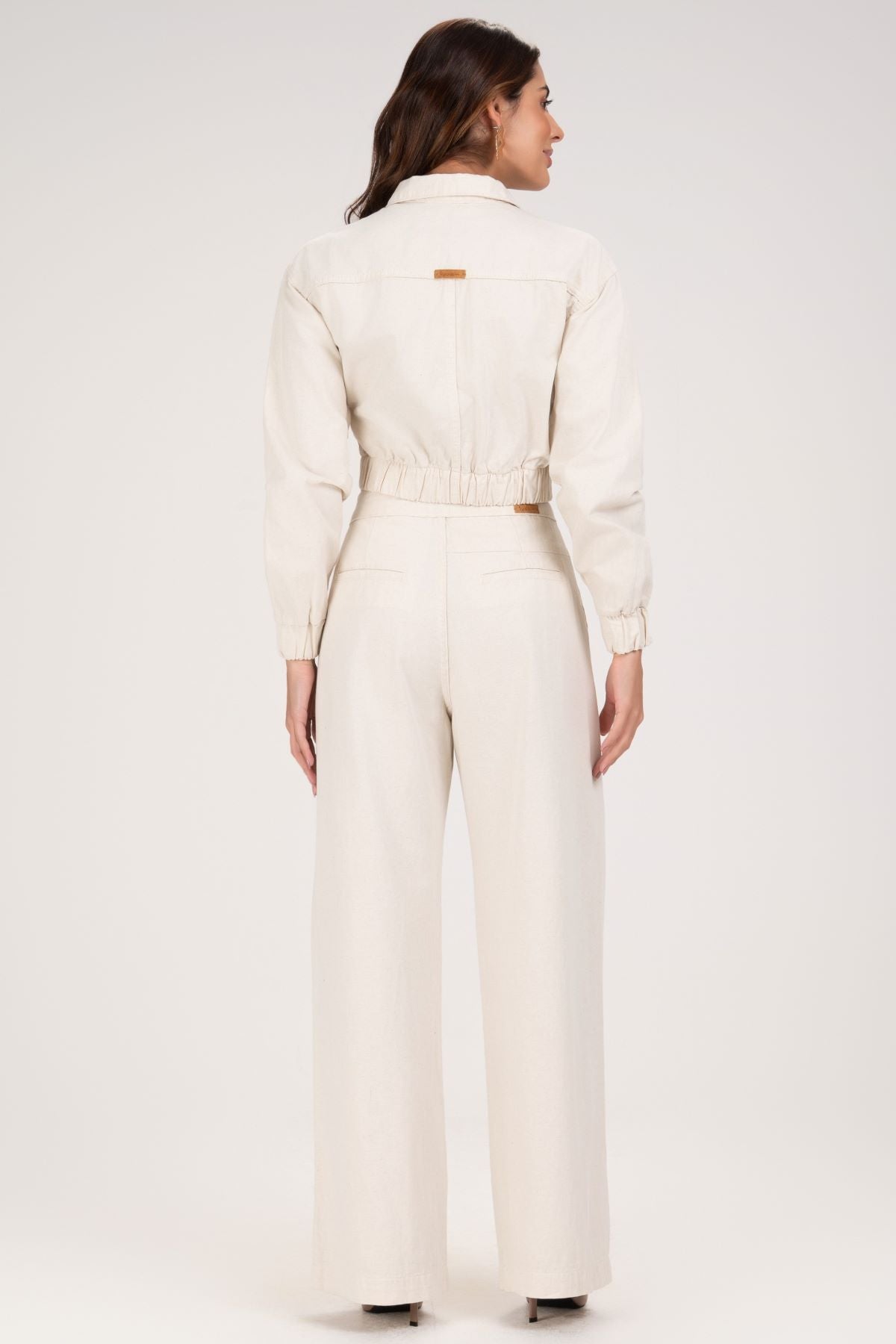Jaqueta Frysaide Off White Cropped Sarja Com Botões