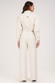 Jaqueta Frysaide Off White Cropped Sarja Com Botões