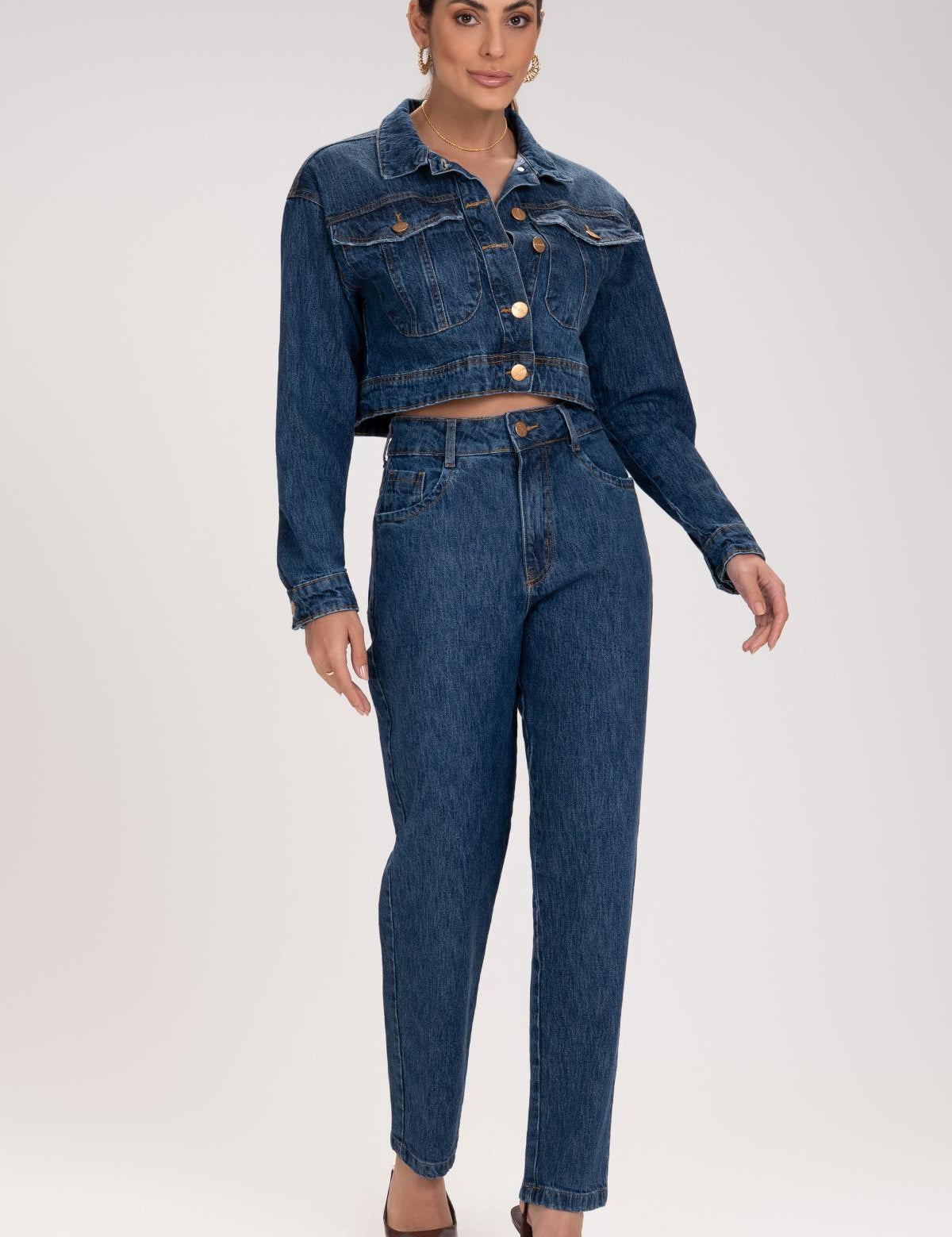 Jaqueta Jeans Frysaide Azul Botões Metálicos