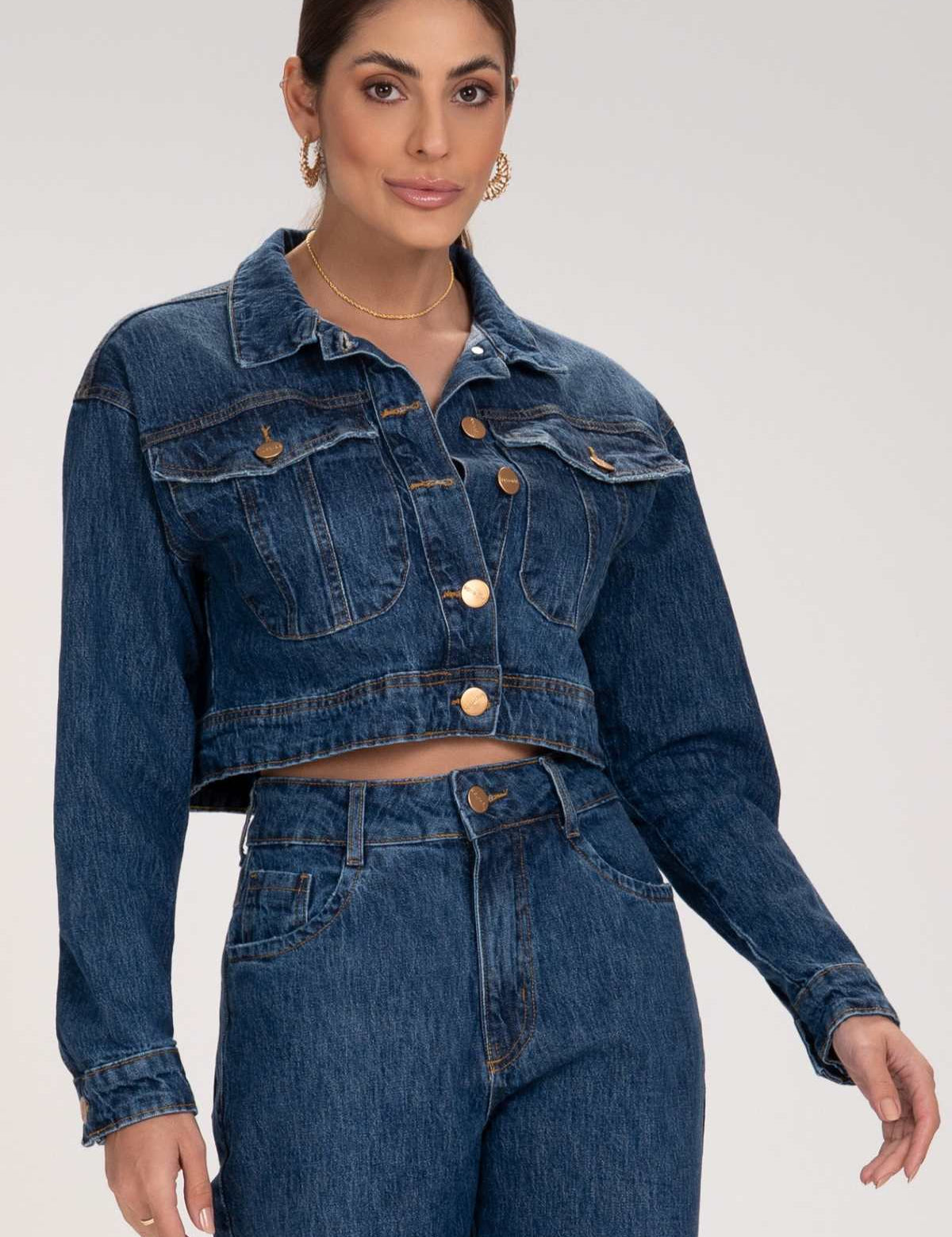 Jaqueta Jeans Frysaide Azul Botões Metálicos
