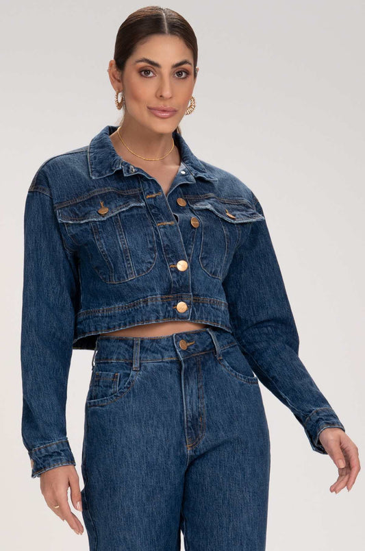 Jaqueta Jeans Frysaide Azul Botões Metálicos