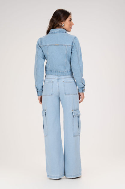 Jaqueta Jeans Frysaide Azul Clara Botões Metálicos