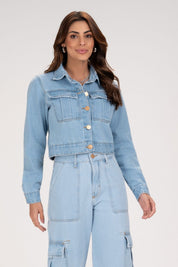 Jaqueta Jeans Frysaide Azul Clara Botões Metálicos