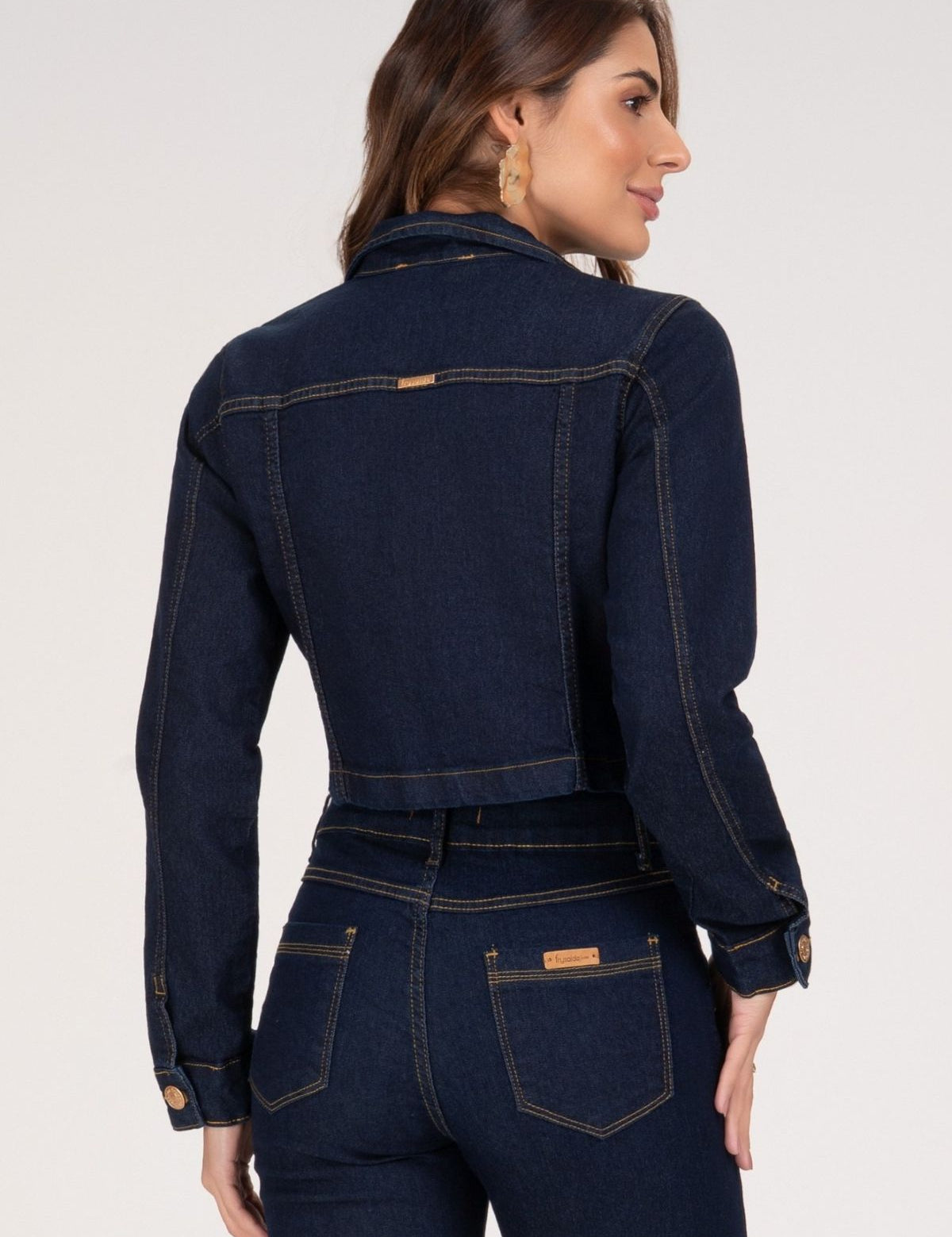 Jaqueta Jeans Frysaide Azul Escuro Botões Dourados