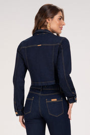 Jaqueta Jeans Frysaide Azul Escuro Botões Dourados