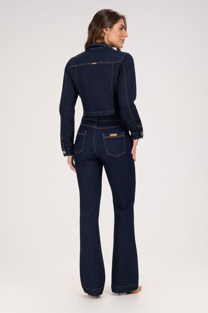 Jaqueta Jeans Frysaide Azul Escuro Botões Dourados