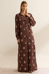 Kimono Flo Maria Marrom Estampa Geométrica