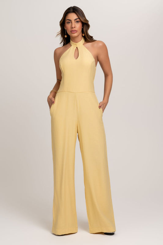 Macacão Pantalona De Alfaiataria Amarelo Frysaide