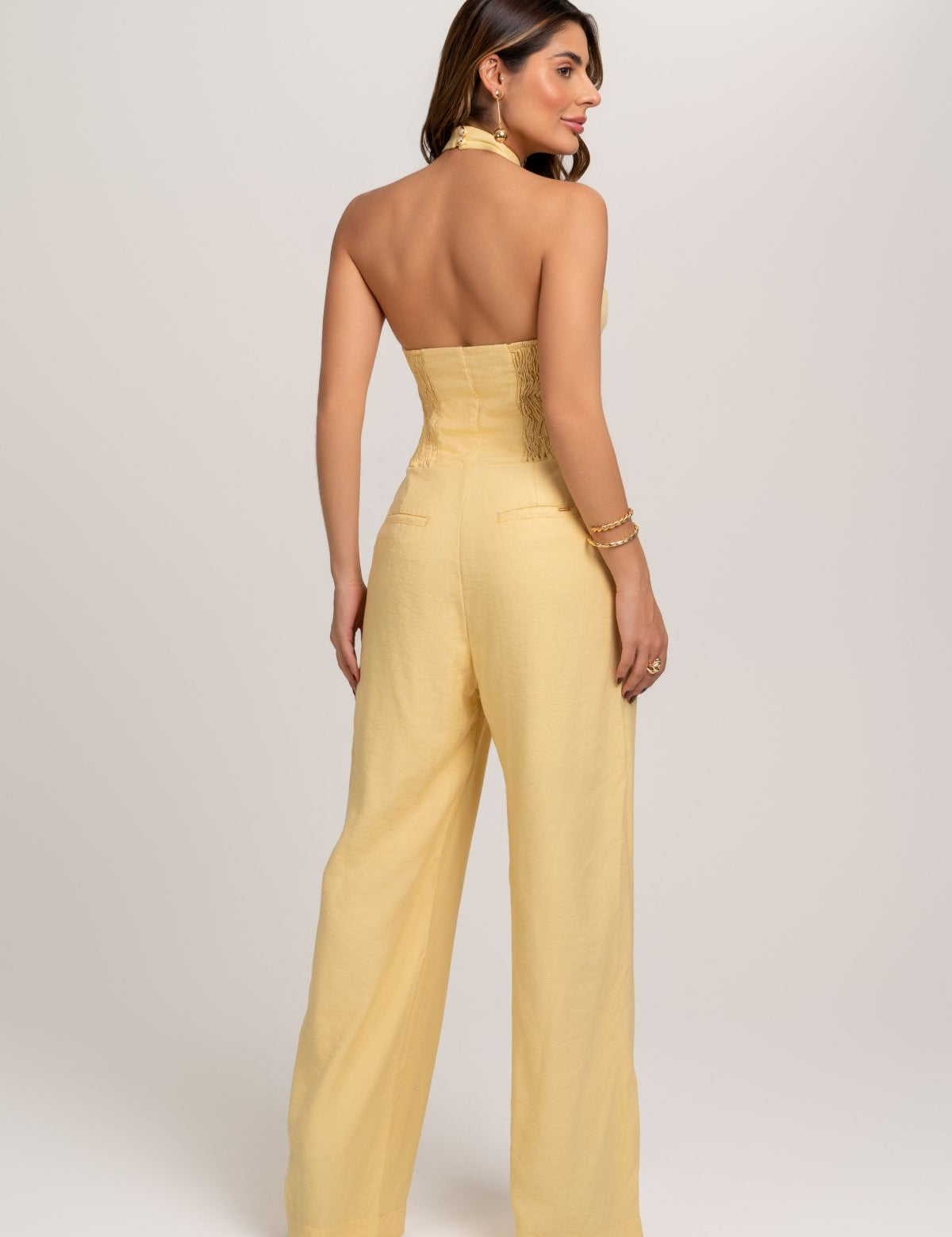 Macacão Pantalona De Alfaiataria Amarelo Frysaide