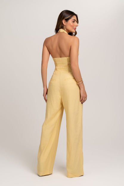 Macacão Pantalona De Alfaiataria Amarelo Frysaide