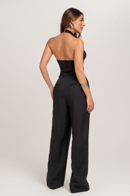 Macacão Pantalona De Alfaiataria Preto Frysaide