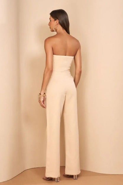 Macacão Sem Alça Bege Lado Avesso 