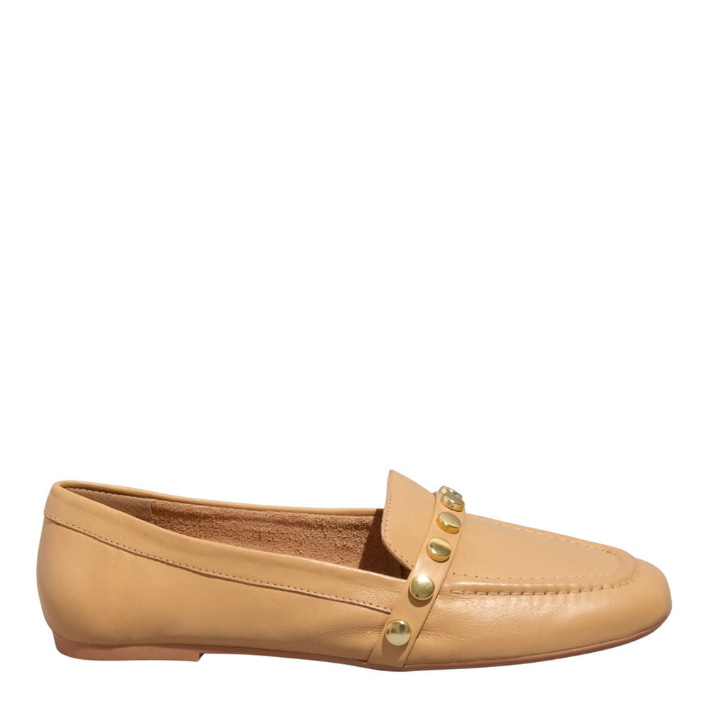 Mocassim Bege Santa Lolla Tachas Bico Quadrado 