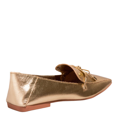 Mocassim Dourado Santa Lolla Bico Quadrado 