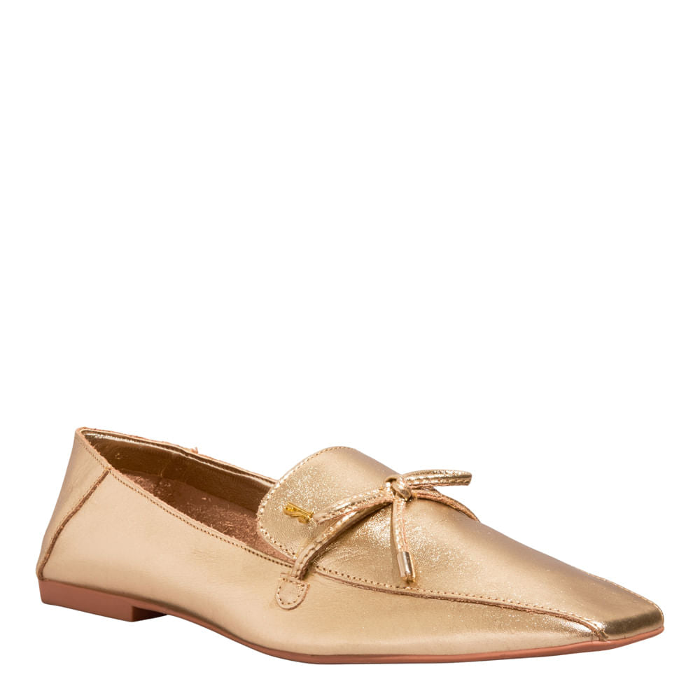 Mocassim Dourado Santa Lolla Bico Quadrado 