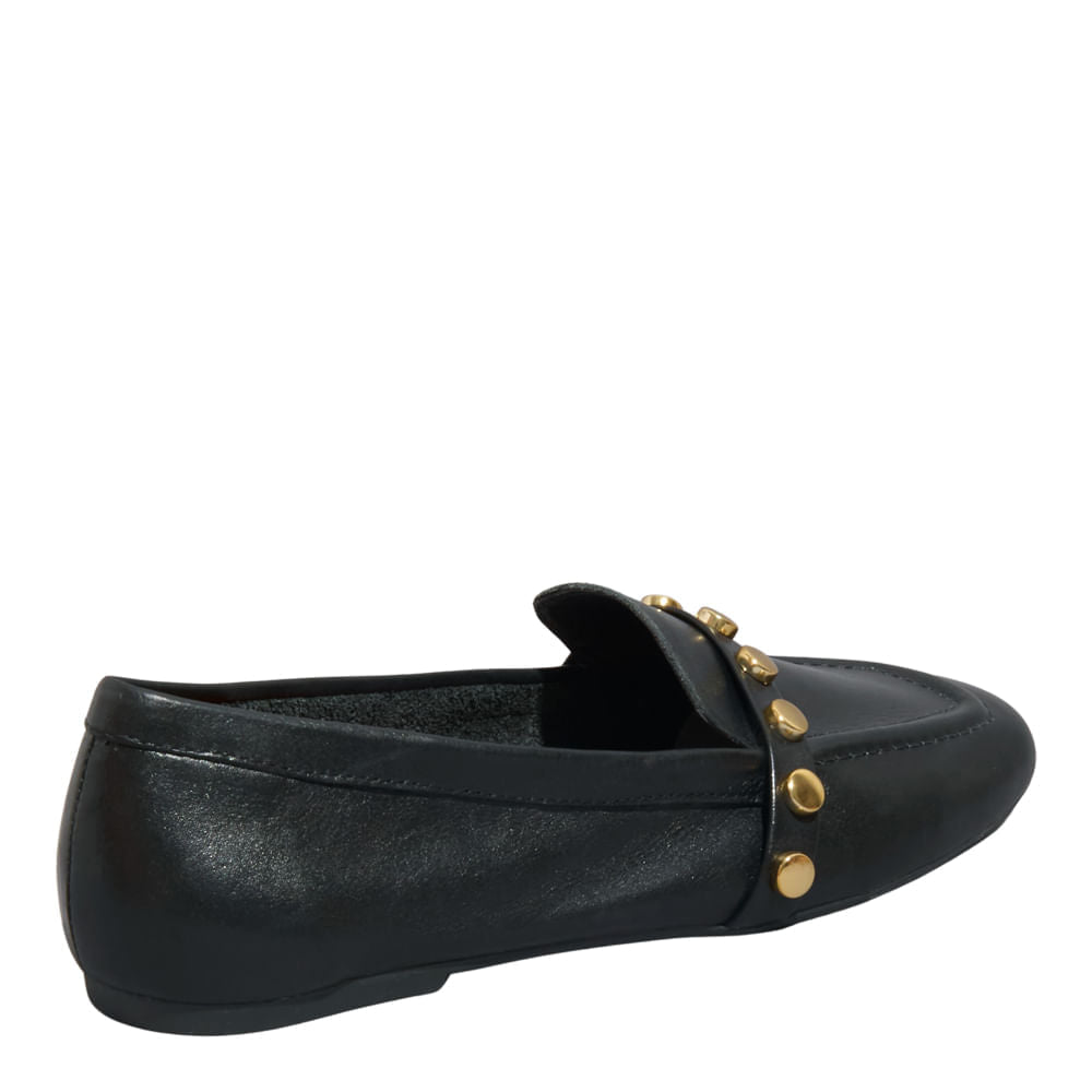 Mocassim Preto Santa Lolla Tachas Bico Quadrado 