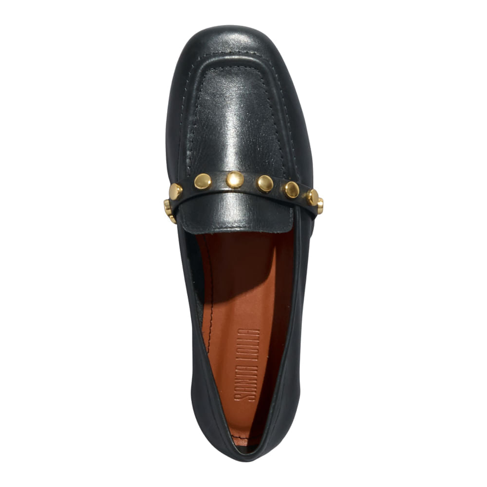 Mocassim Preto Santa Lolla Tachas Bico Quadrado 