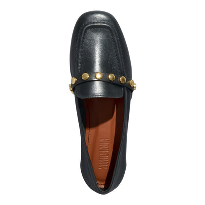 Mocassim Preto Santa Lolla Tachas Bico Quadrado 