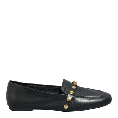 Mocassim Preto Santa Lolla Tachas Bico Quadrado 