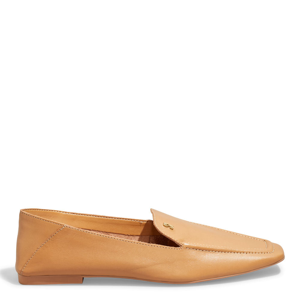Mocassim Santa Lolla Bege Couro Bico Quadrado