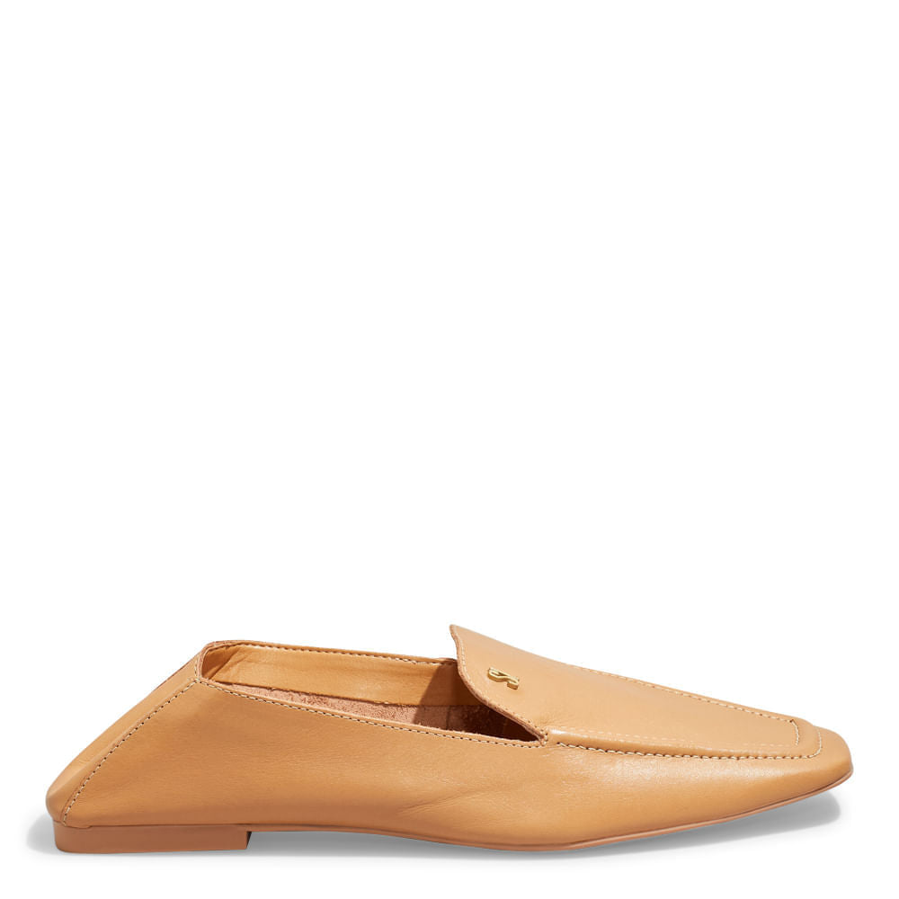 Mocassim Santa Lolla Bege Couro Bico Quadrado