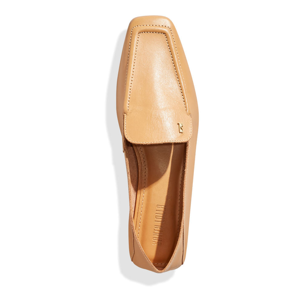 Mocassim Santa Lolla Bege Couro Bico Quadrado