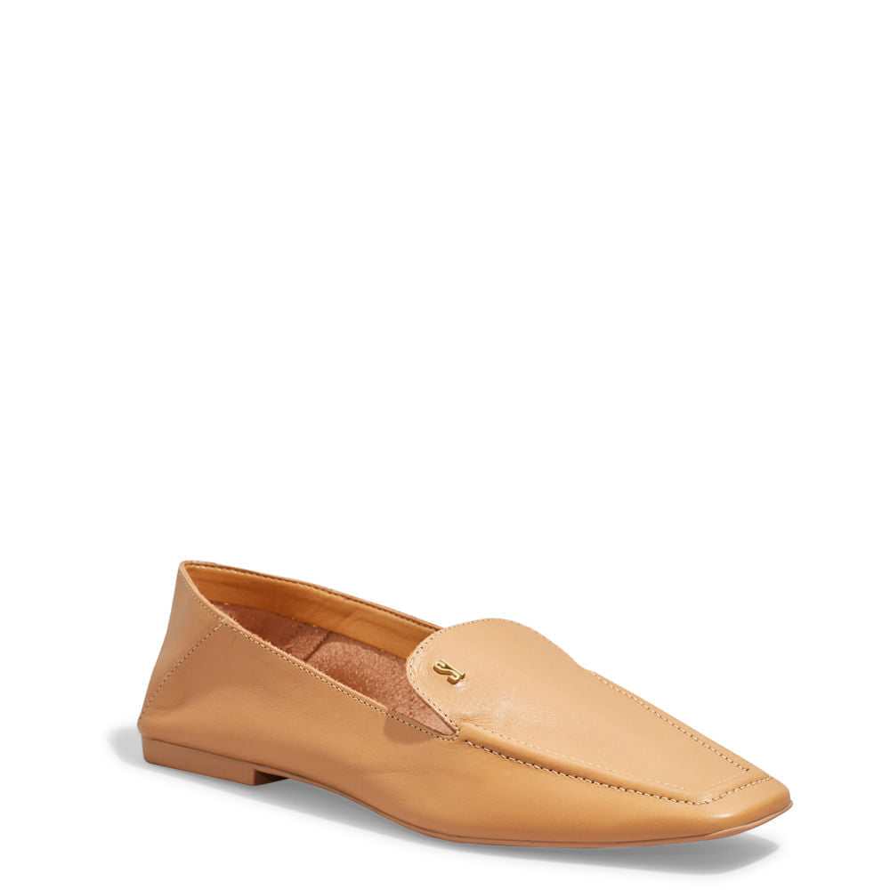 Mocassim Santa Lolla Bege Couro Bico Quadrado