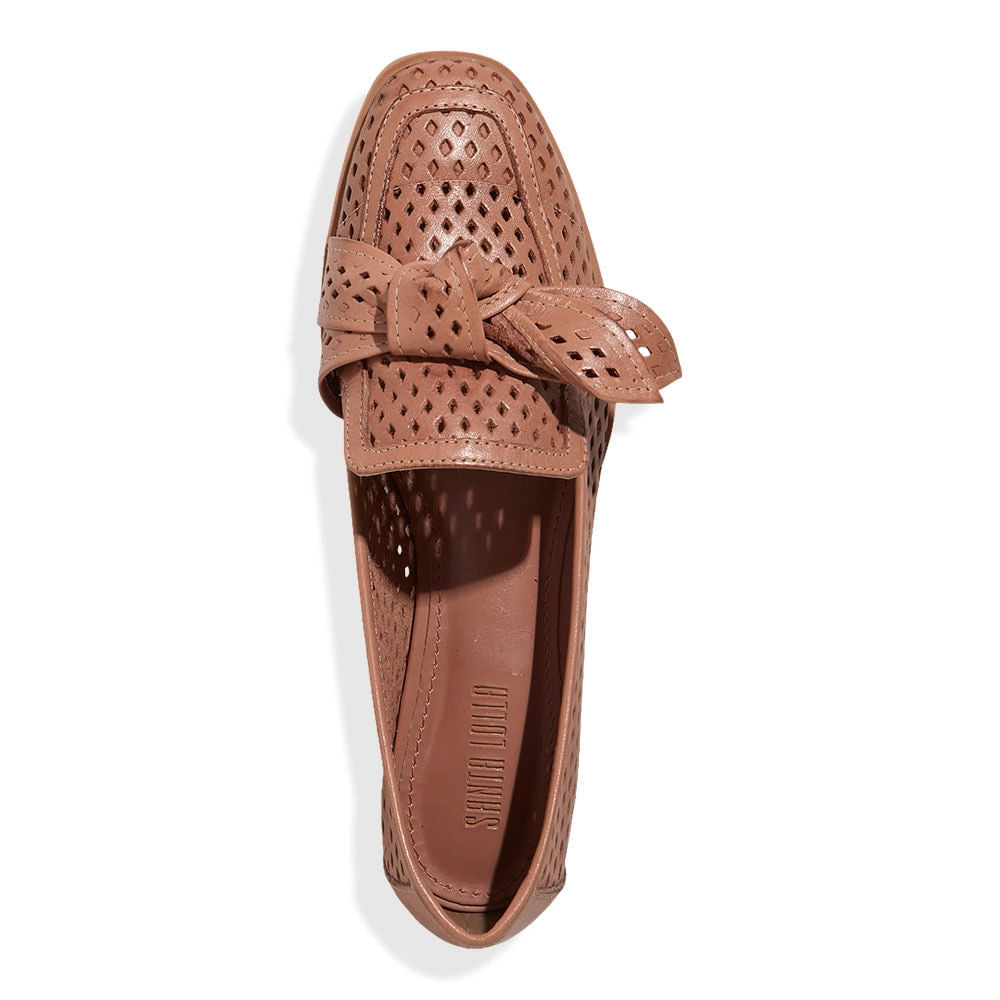 Mocassim Santa Lolla Caramelo Vazado Com Laço