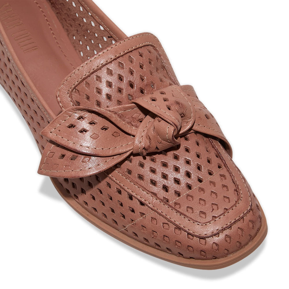 Mocassim Santa Lolla Caramelo Vazado Com Laço