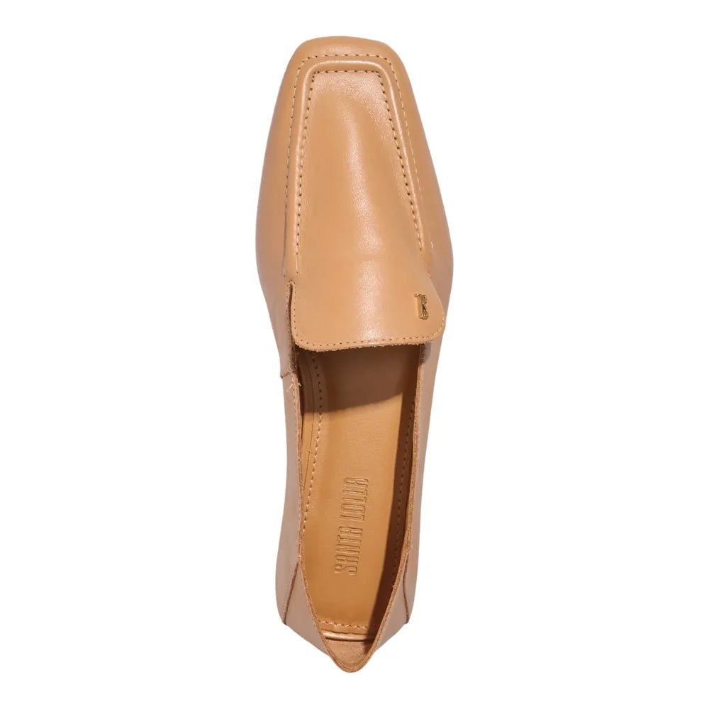 Mocassim Santa Lolla Couro Caramelo Bico Quadrado