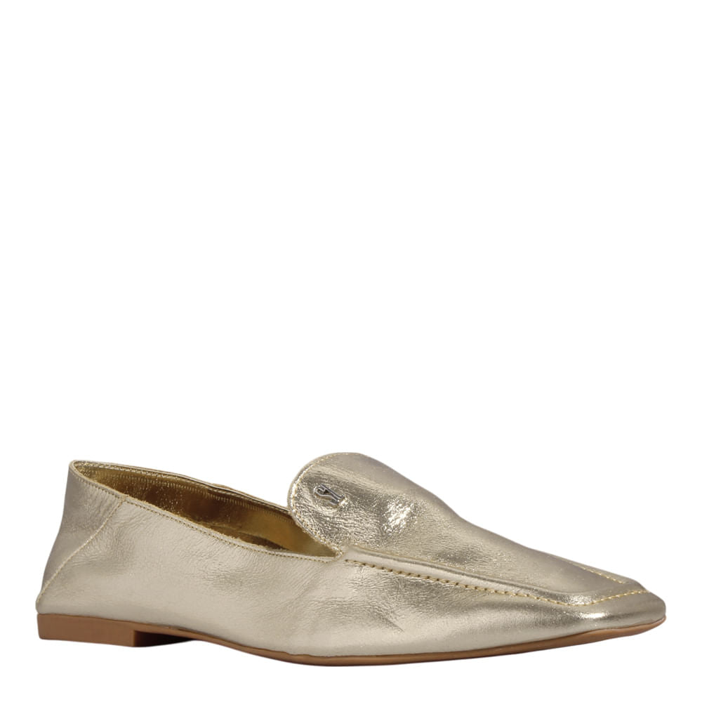 Mocassim Santa Lolla Dourado Bico Quadrado 