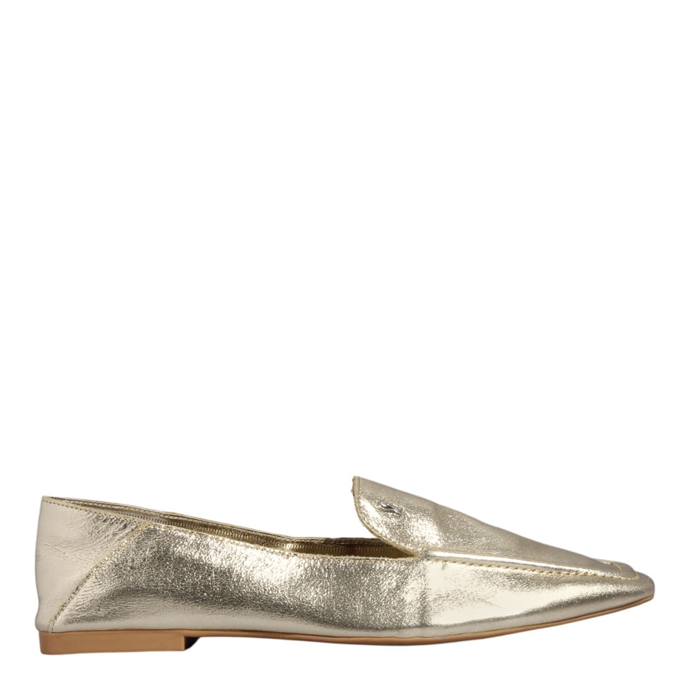 Mocassim Santa Lolla Dourado Bico Quadrado 