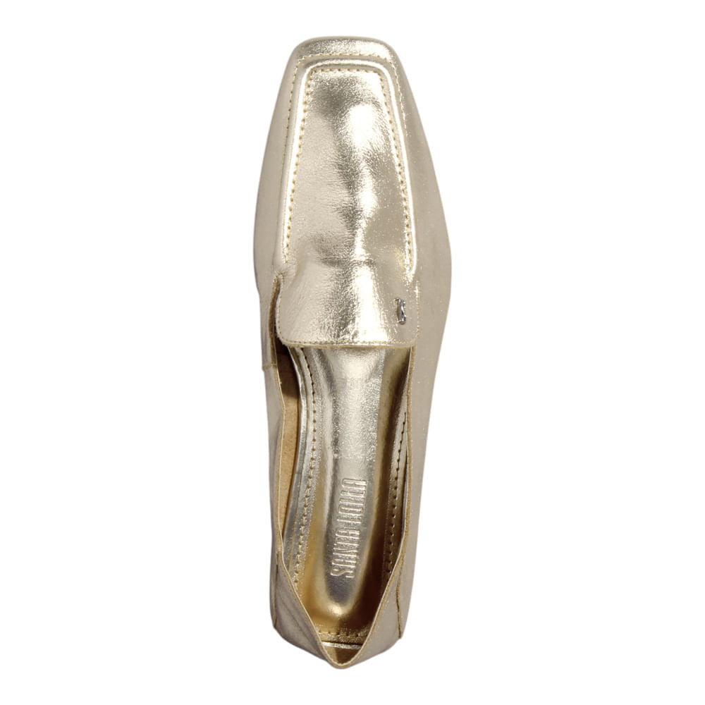 Mocassim Santa Lolla Dourado Bico Quadrado 