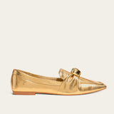 Mocassim Santa Lolla Dourado Couro Metalizado
