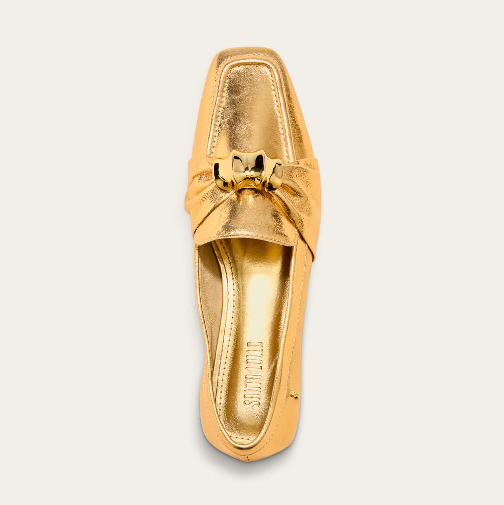 Mocassim Santa Lolla Dourado Couro Metalizado